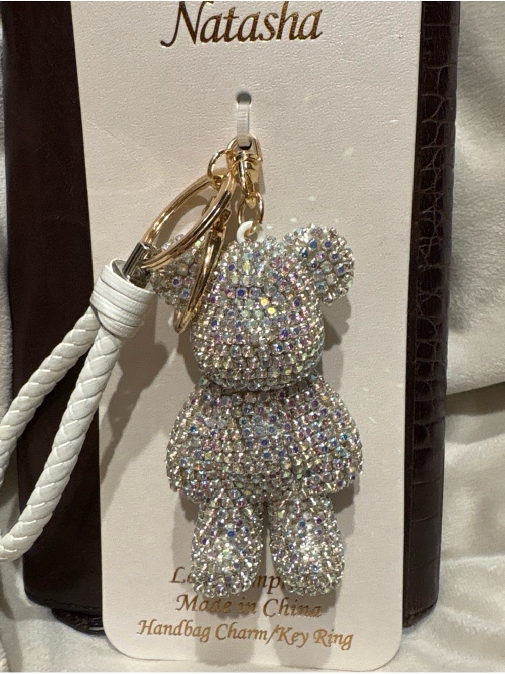 Natasha Crystal Teddy Bear Keychain - Iridescent Rhinestone